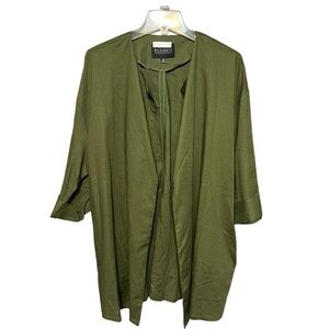 Eloquii Olive Green Open Front Belted Rayon Linen Blend Jacket